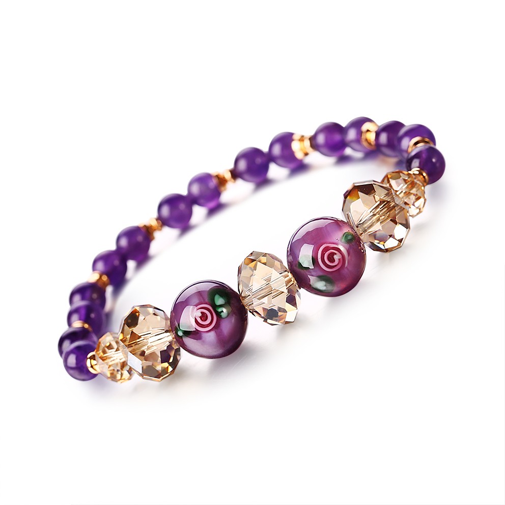 Romantic Bracelet Ladies Charm Bead Jewelry Stretch Natural Stone Rose Amethyst Bead Bracelet