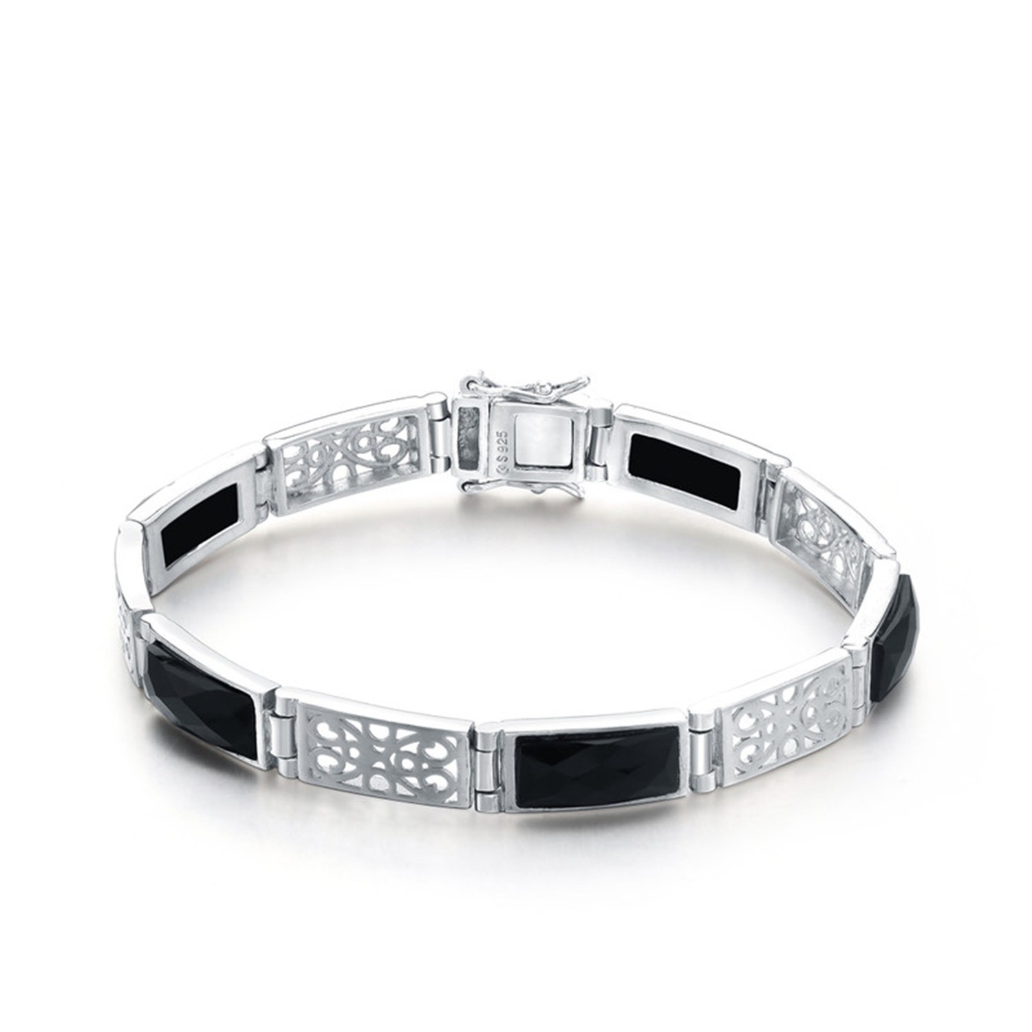 Popular Black Bracelet Bangles Cute Geometric Hollow Women Sterling Silver Bracelets Bangles