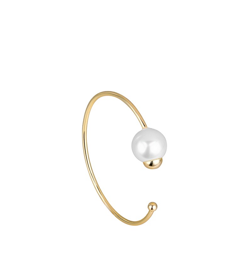 Fashion Brass 14k Gold Plated Women Jewelry Adjustable Open Cuff Charm Pearl Bracelets & Bangles