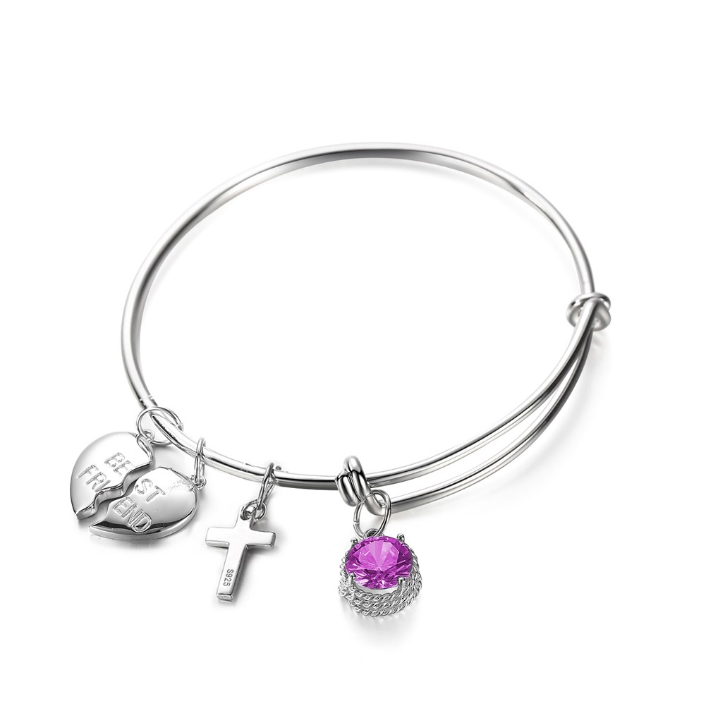 Bracelet 925 Sterling silver CZ Cross Pendant Friends gift fine adjustable bracelet
