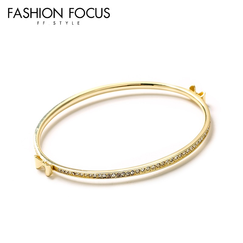 Simple style CZ brass 14K gold plated jewelry bracelet woman
