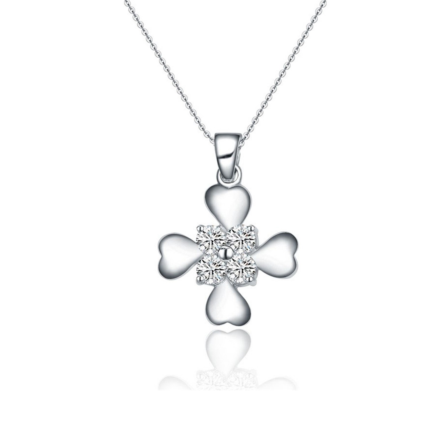 Jewelry Wholesale Necklaces Women 925 Sterling Silver Cubic Zirconia Cross Flower Pendant Necklace