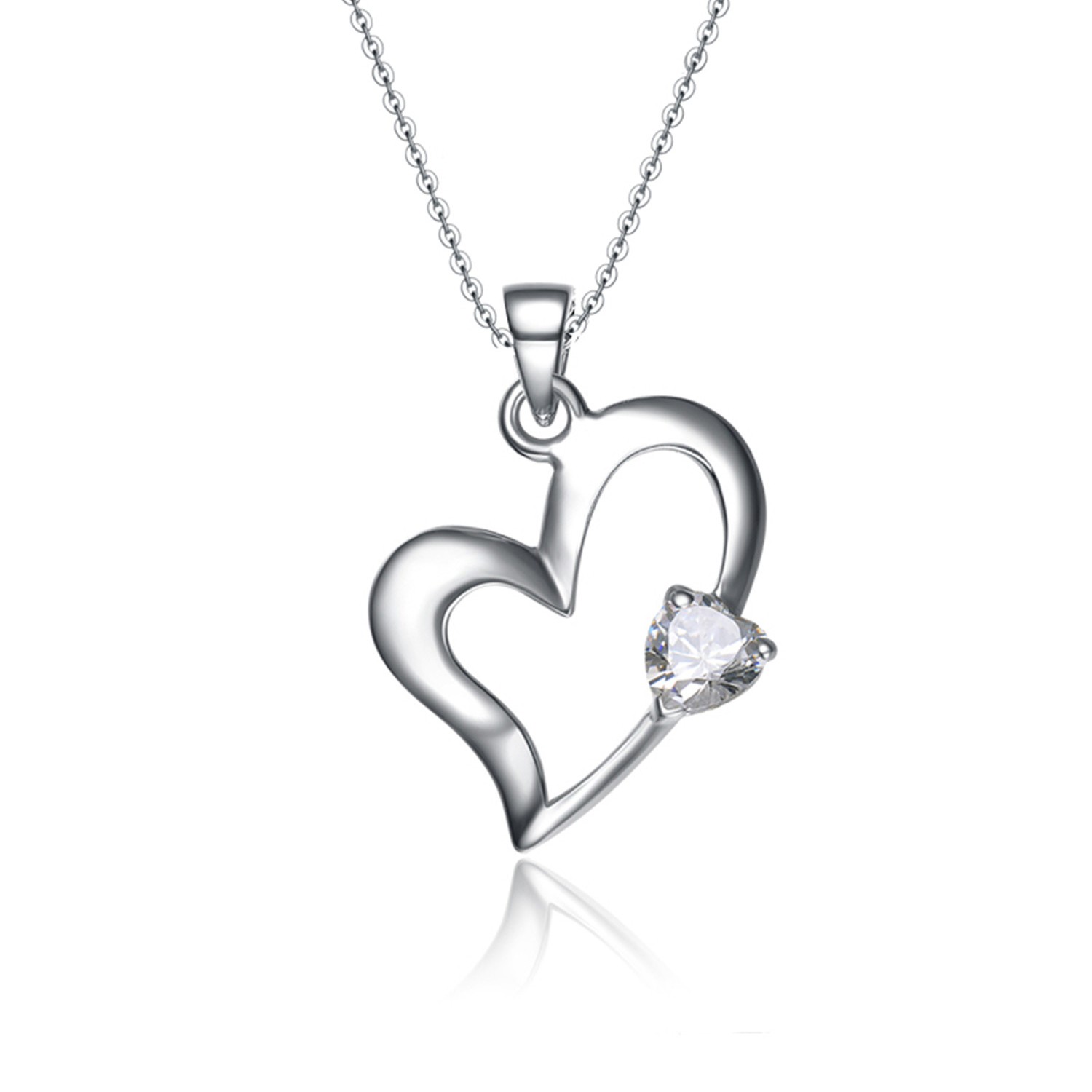 Jewelry Wholesale Women Necklace Wedding 925 Sterling Silver Cubic Zirconia Heart Pendant Necklace
