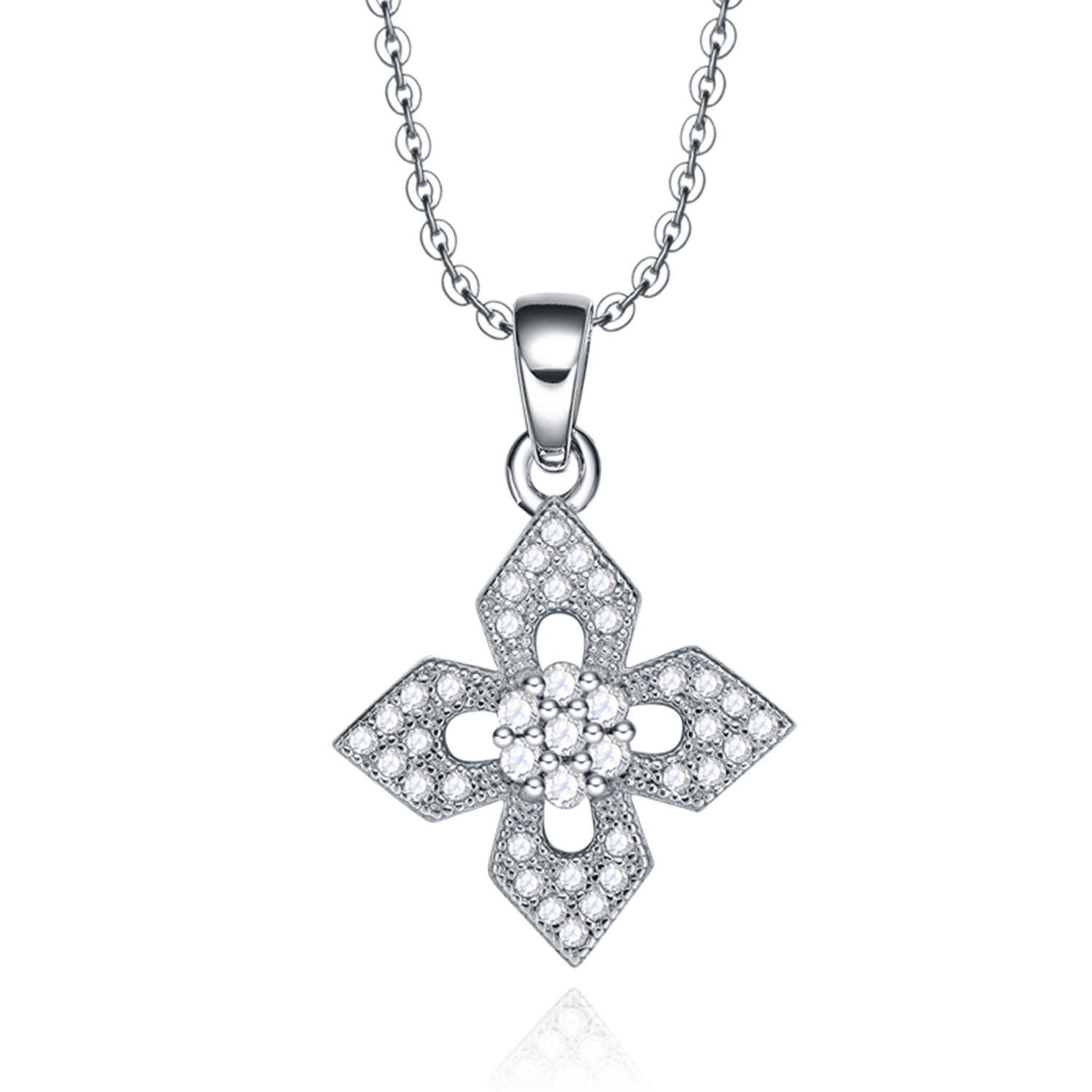 Fashion Women 925 Sterling Silver  Cross Chain Cubic Zirconia Pendant Necklaces jewelry