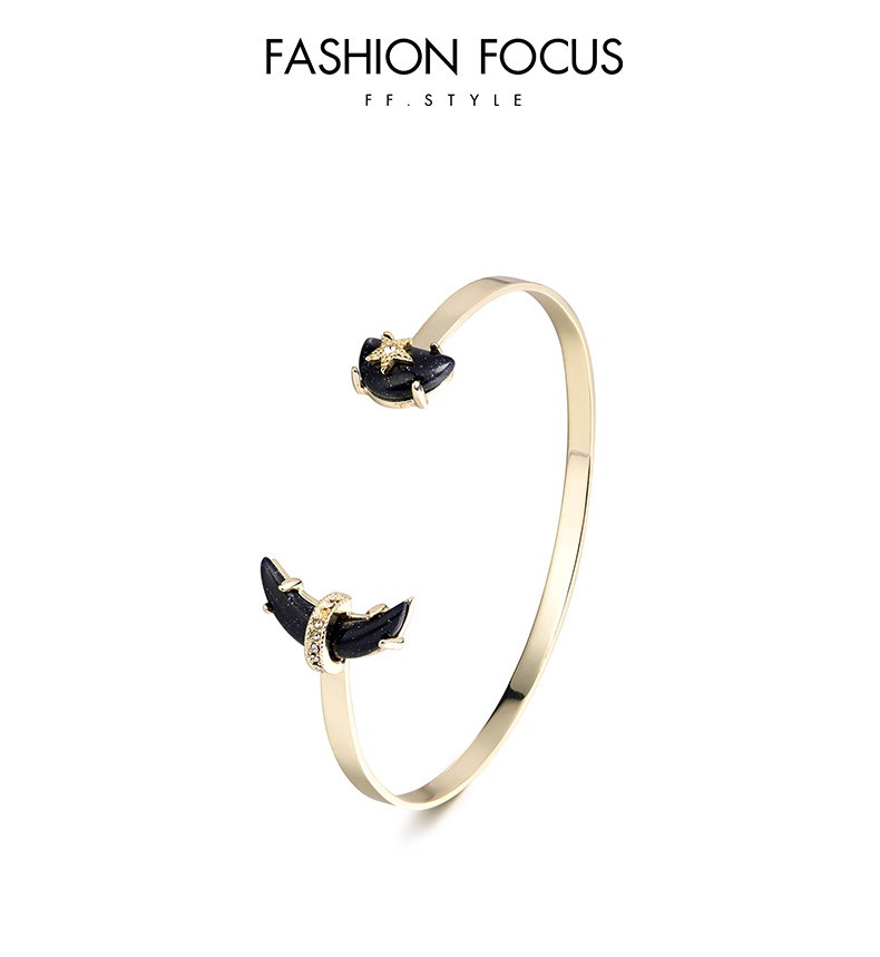 Popular high quality brass plated black stone moon star open ladies fashion bracelet