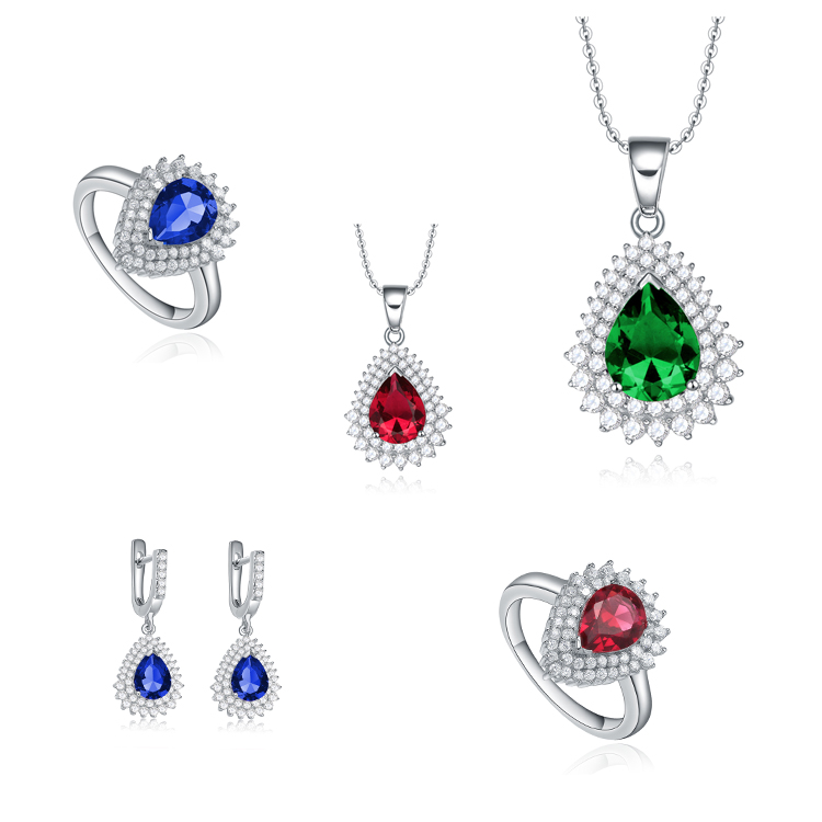 Fine Jewelry nice crystal Rhinestone jewelry Gifts Sterling Silver sapphire ruby  peridot pendant (图5)