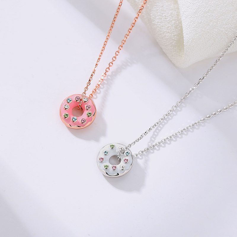 wholesale Customized 925 Sterling Silver Rose Gold Plated Colorful Cute Donut Pendant Necklace(图6)