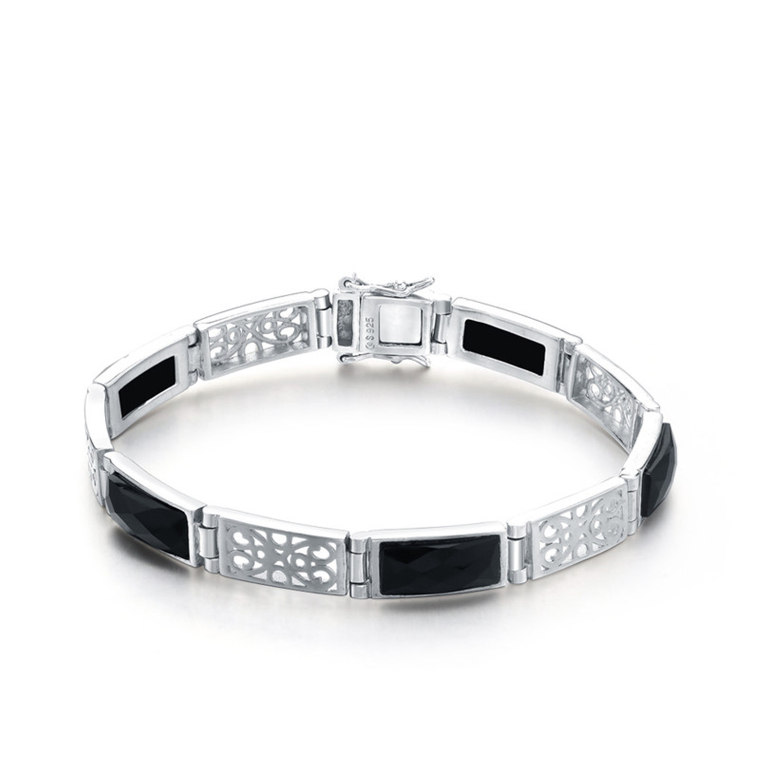 Popular Black Bracelet Bangles Cute Geometric Hollow Women Sterling Silver Bracelets Bangles(图4)