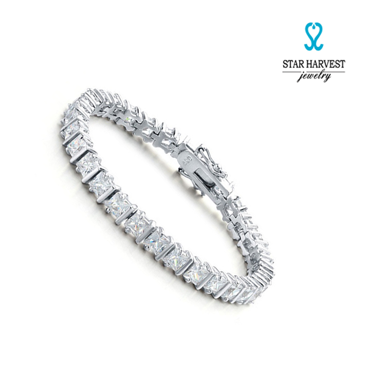 925 Sterling Silver Bangle Bracelet Cubic Zirconia Bracelet Jewelry Ladies Tennis Bracelet(图1)
