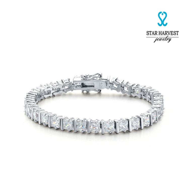 925 Sterling Silver Bangle Bracelet Cubic Zirconia Bracelet Jewelry Ladies Tennis Bracelet(图2)