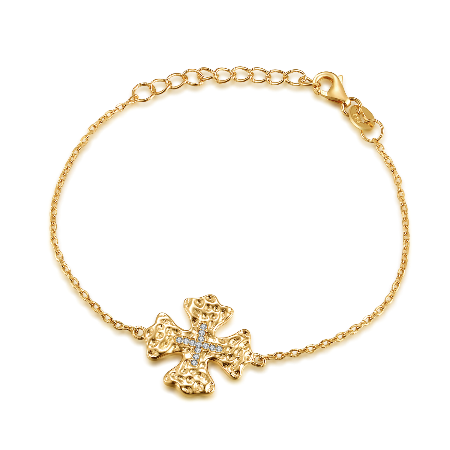 Factory wholesale high quality 925 sterling silver 18K gold cubic zirconia charm women's cross bracelet