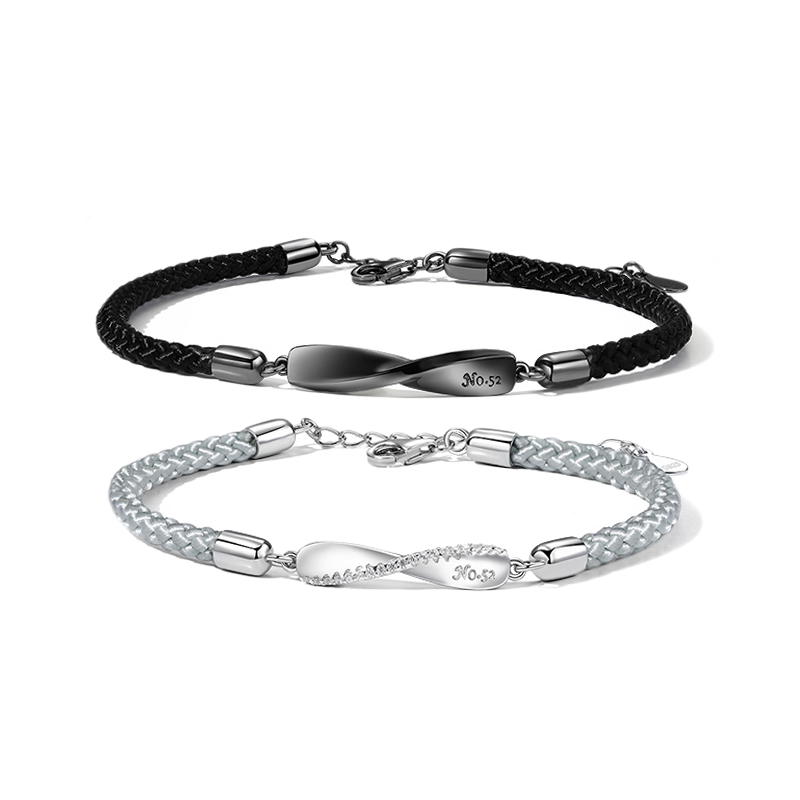 Fashion Mobius Braided Bracelet Black Grey Fashion Bracelet 925 Sterling Silver Personality Men's and Women's Couple Bracelets