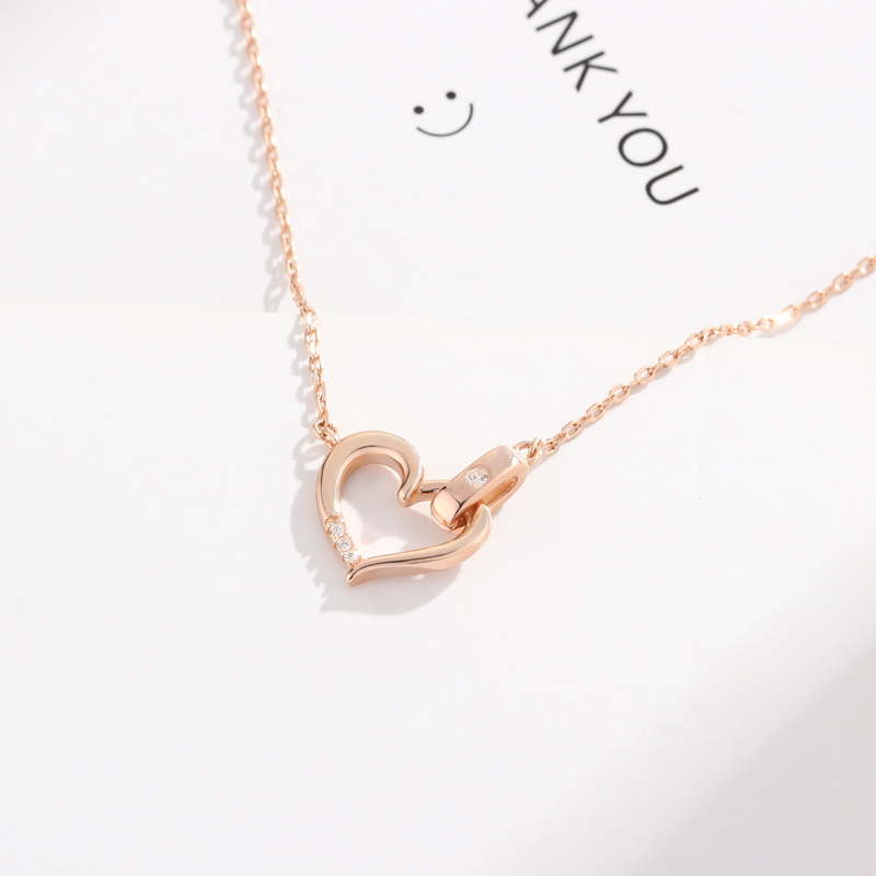 925 Sterling Silver Rose Gold Plated Women Jewelry Cubic Zirconia Hollow Heart Pendant Necklace(图7)