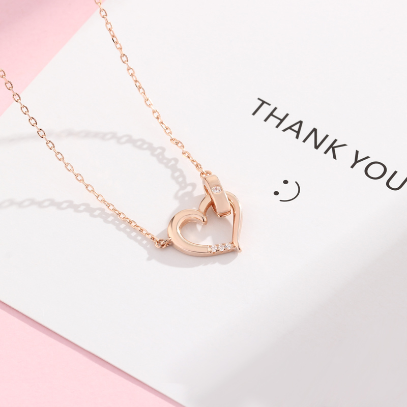 925 Sterling Silver Rose Gold Plated Women Jewelry Cubic Zirconia Hollow Heart Pendant Necklace(图6)
