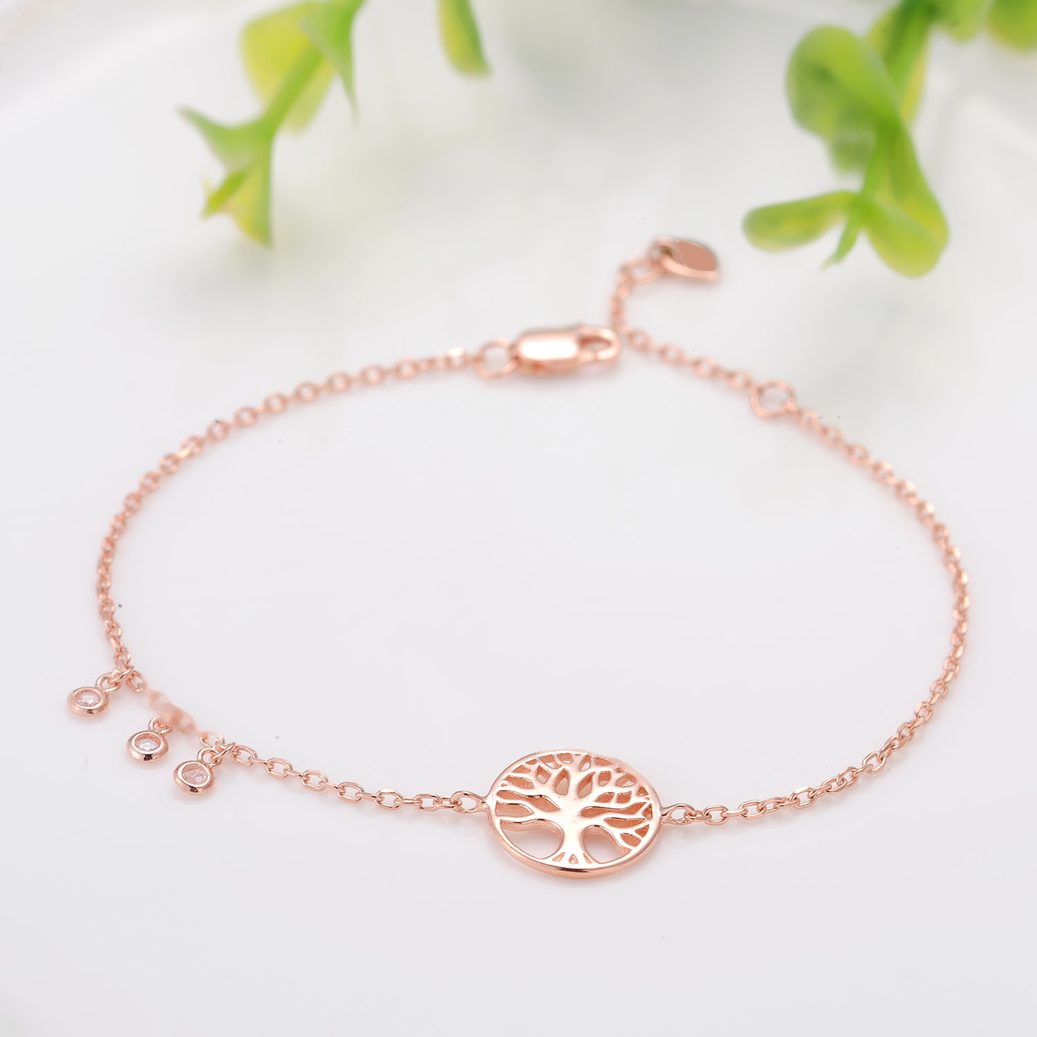 Factory wholesale popular Korean 925 sterling silver bracelet jewelry rose gold tree cubic zirconia pendant women's bracelet