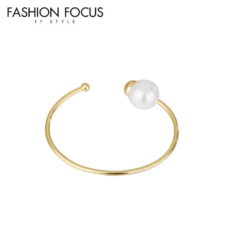 Fashion Brass 14k Gold Plated Women Jewelry Adjustable Open Cuff Charm Pearl Bracelets & Bangles(图5)
