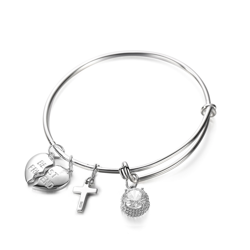 Bracelet 925 Sterling silver CZ Cross Pendant Friends gift fine adjustable bracelet(图1)