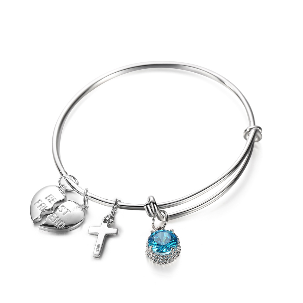 Bracelet 925 Sterling silver CZ Cross Pendant Friends gift fine adjustable bracelet(图3)