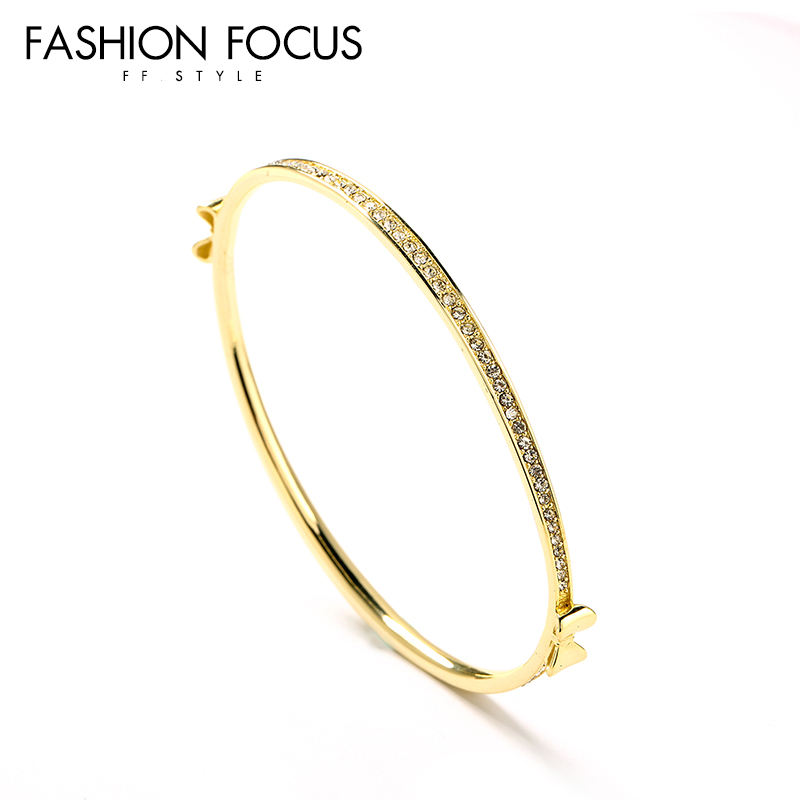 Simple style CZ brass 14K gold plated jewelry bracelet womans cubic zirconia bow bracelet(图4)