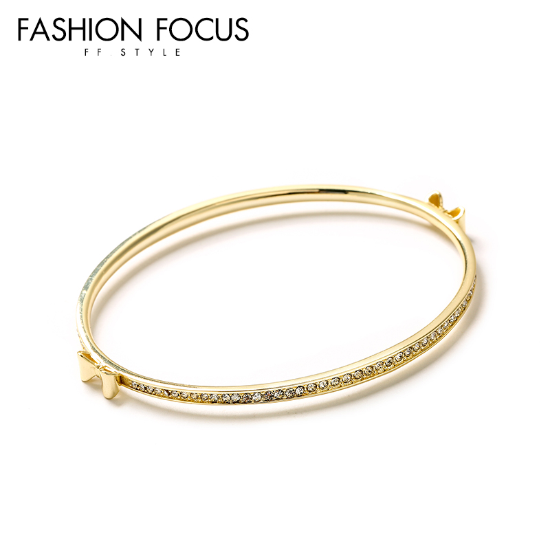 Simple style CZ brass 14K gold plated jewelry bracelet womans cubic zirconia bow bracelet(图5)