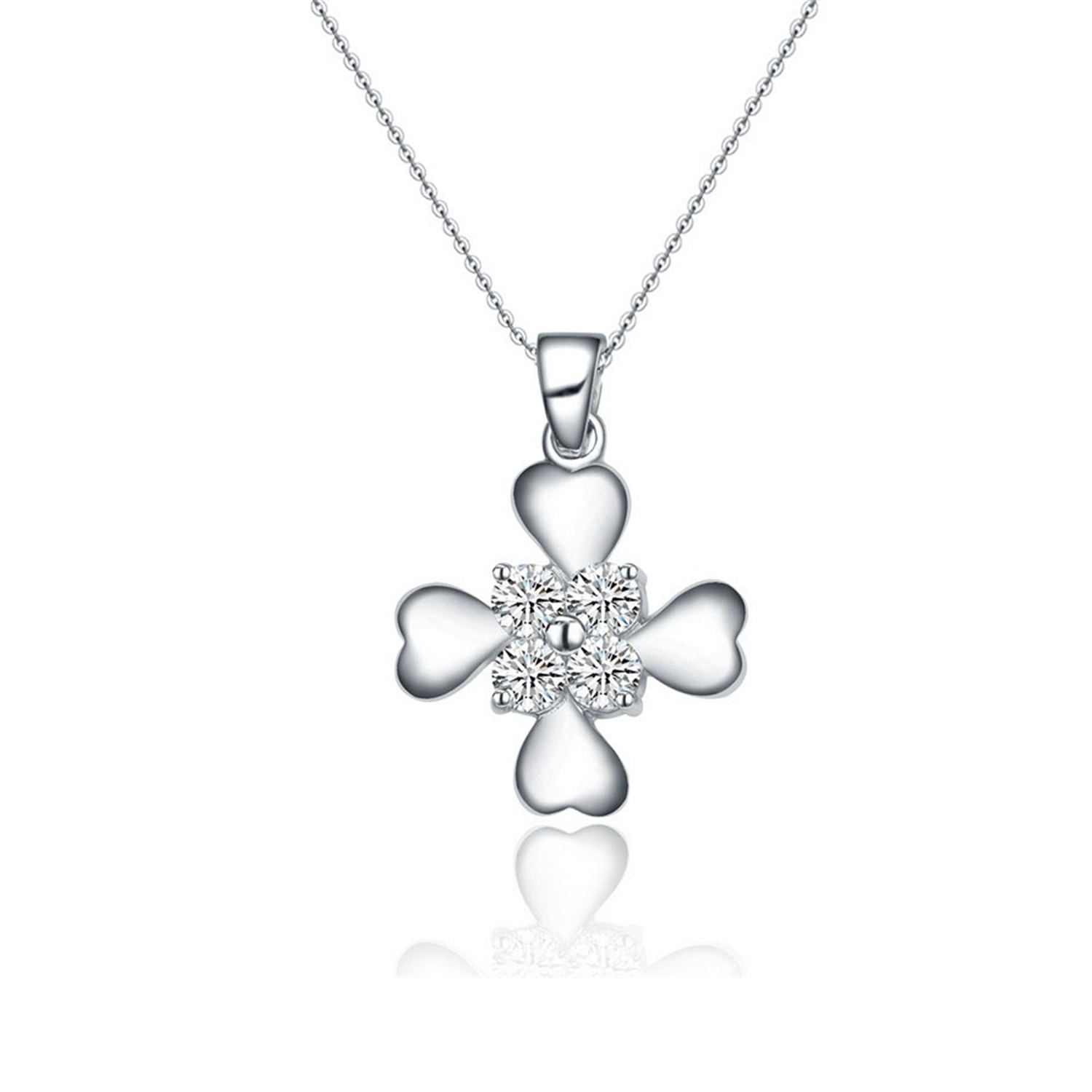 Jewelry Wholesale Necklaces Women 925 Sterling Silver Cubic Zirconia Cross Flower Pendant Necklace(图3)