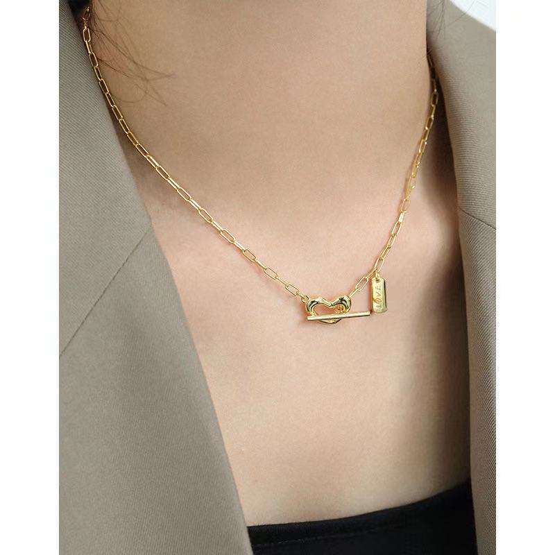 Wedding Anniversary Fashion Gold Silver Sex Heart Lock Sterling Silver 925 Gold Necklace(图5)