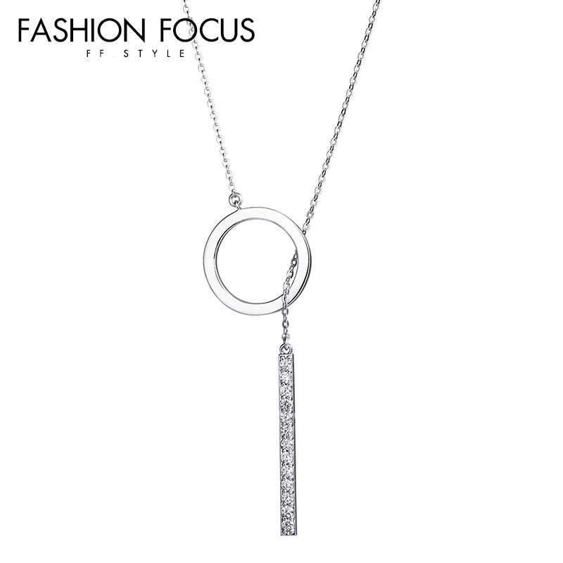 Rhodium plated Factory wholesale simple hollow circle CZ sweater necklace environmental copper chain(图2)