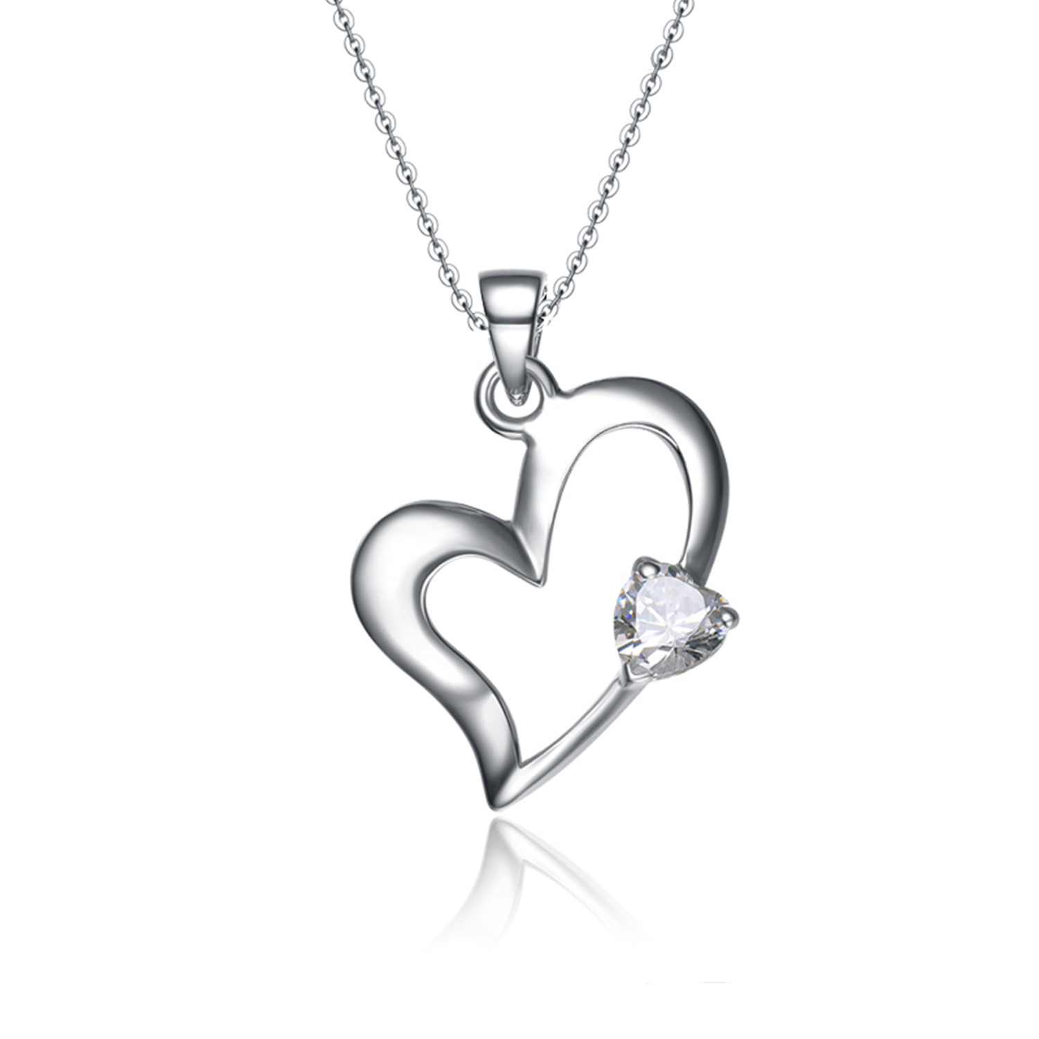 Jewelry Wholesale Women Necklace Wedding 925 Sterling Silver Cubic Zirconia Heart Pendant Necklace(图4)
