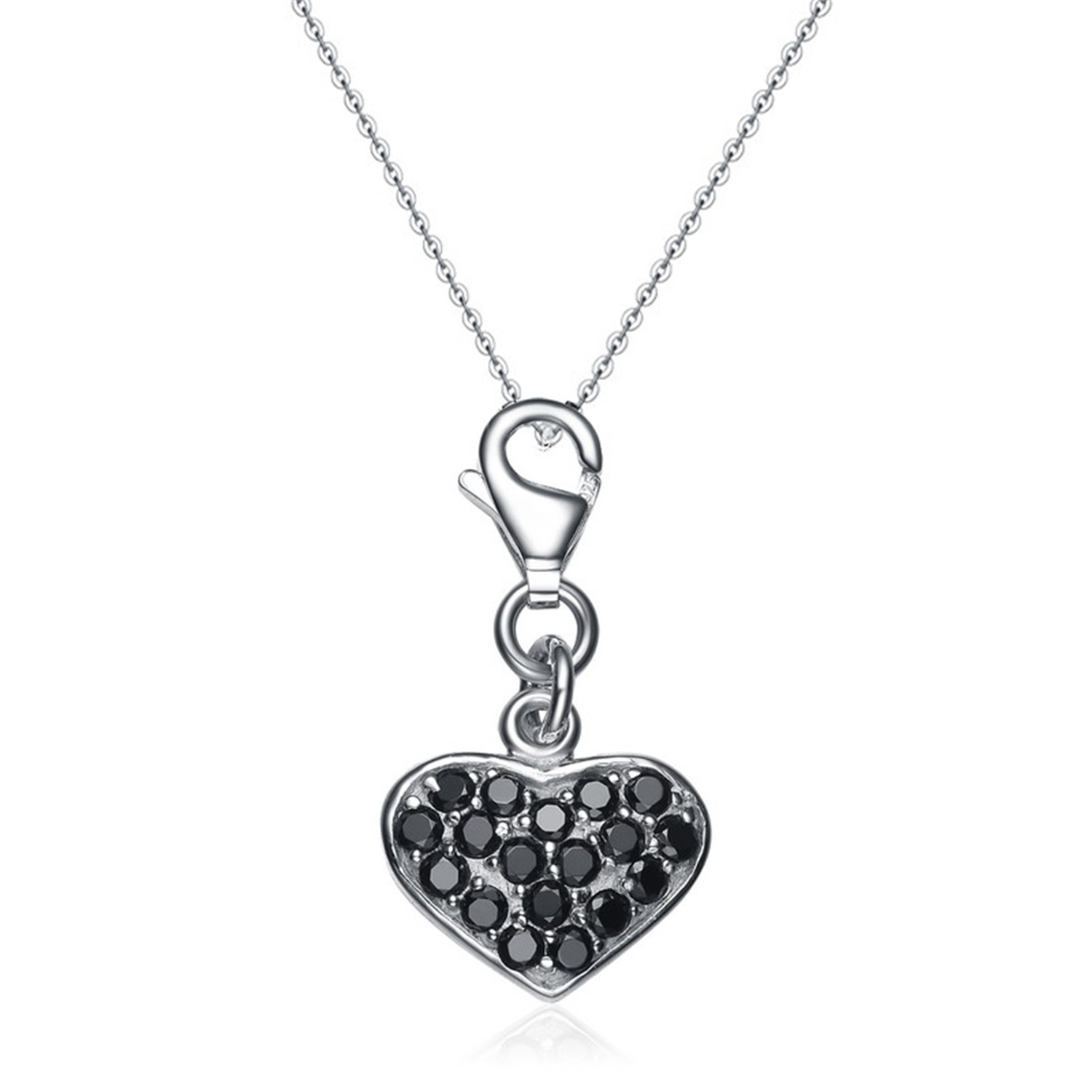 Jewelry Manufacturer Necklace Women 925 Sterling Silver Black Cubic Zirconia Heart Pendant Necklace(图4)