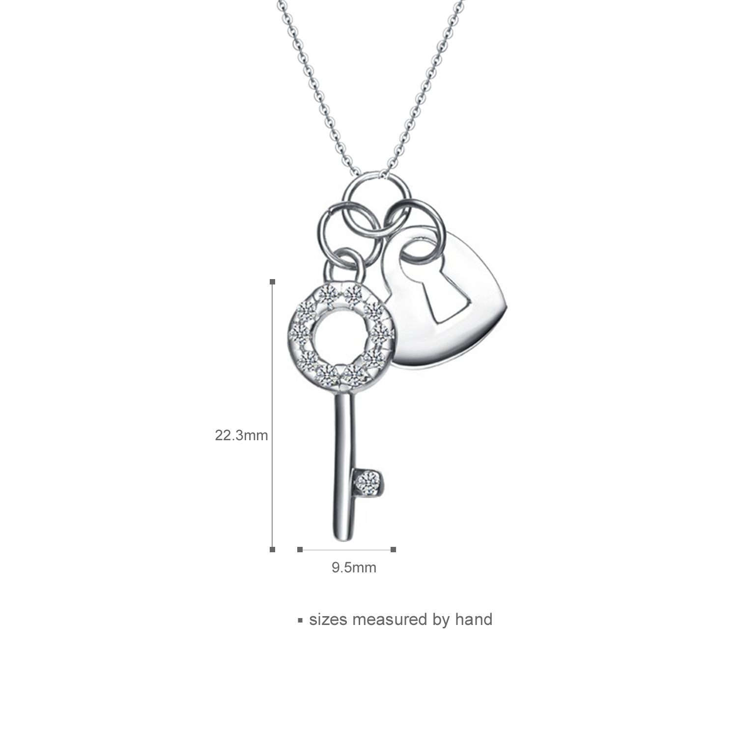 Designer Custom Rhodium Plated Zircon CZ Jewelry Pendant 925 Sterling Silver Heart Key Necklace(图5)