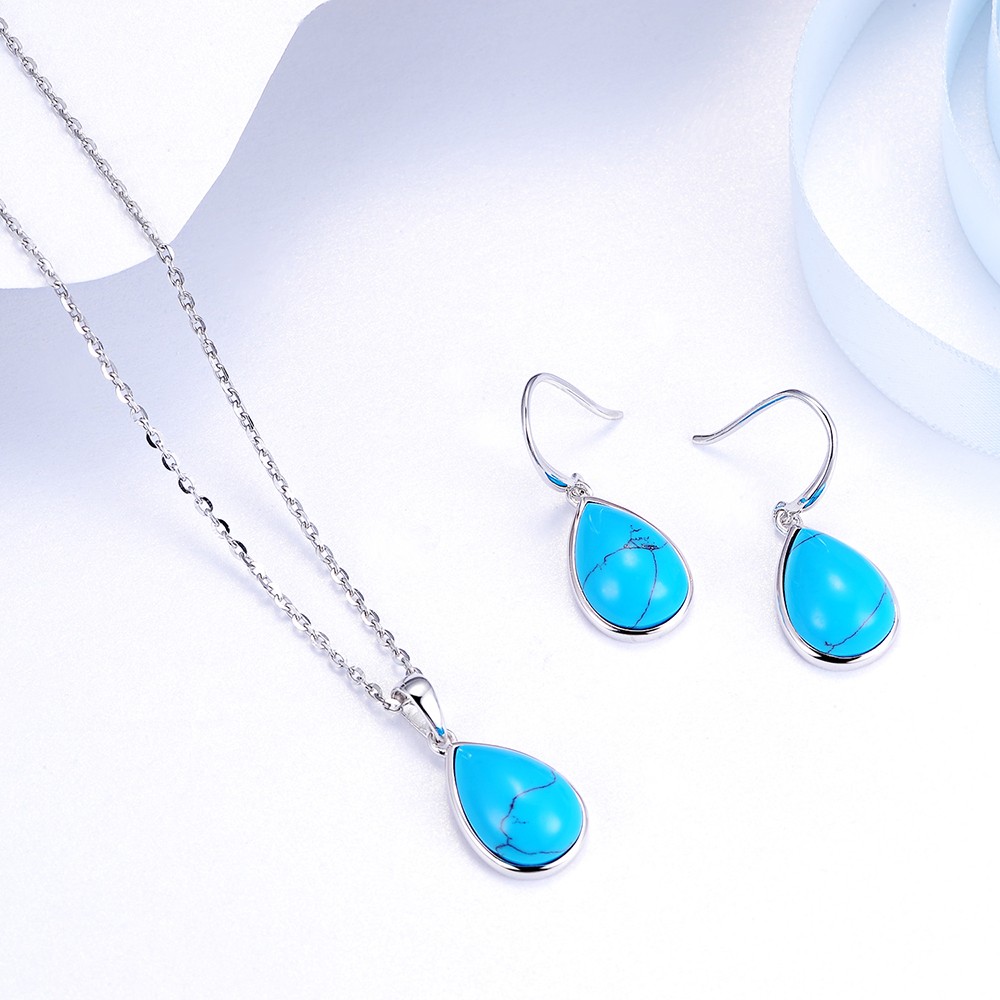Jewelry Stone Women sterling silver turquoise earrings necklace jewellery sets