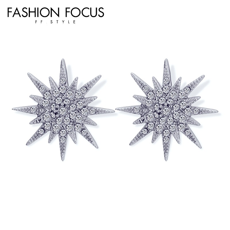 Elegant popular high quality brass star rhodium plated stud earring jewelry girl women