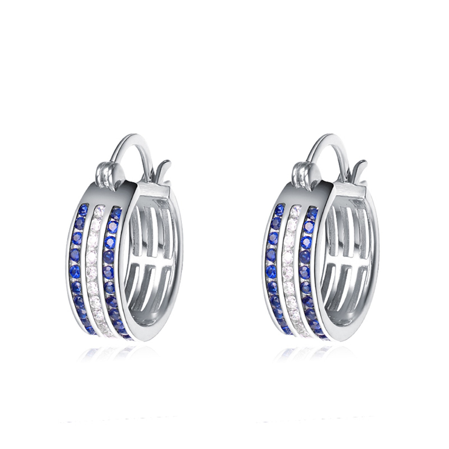 Fashion Women Blue Cubic Zirconia Earring Jewelry 925 Sterling Silver Hoop Earrings 