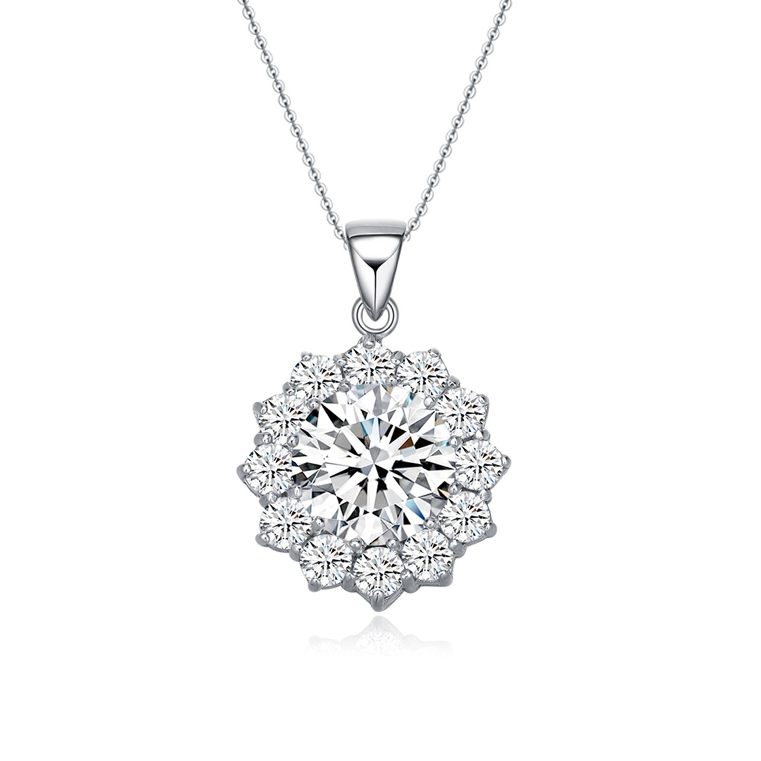 Women Jewelry 925 Sterling Cubic Zirconia flower Pendant Necklace