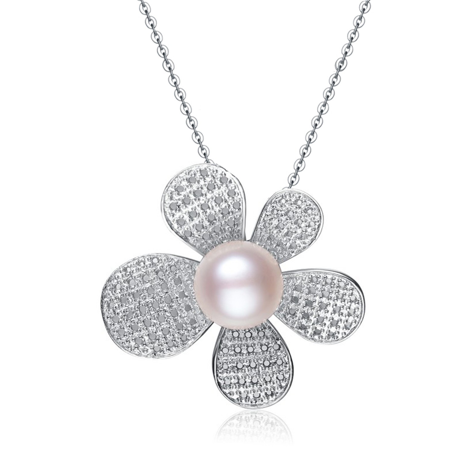 New design 925 sterling silver flower pearl necklace jewelry cubic zirconia women gift jewelry