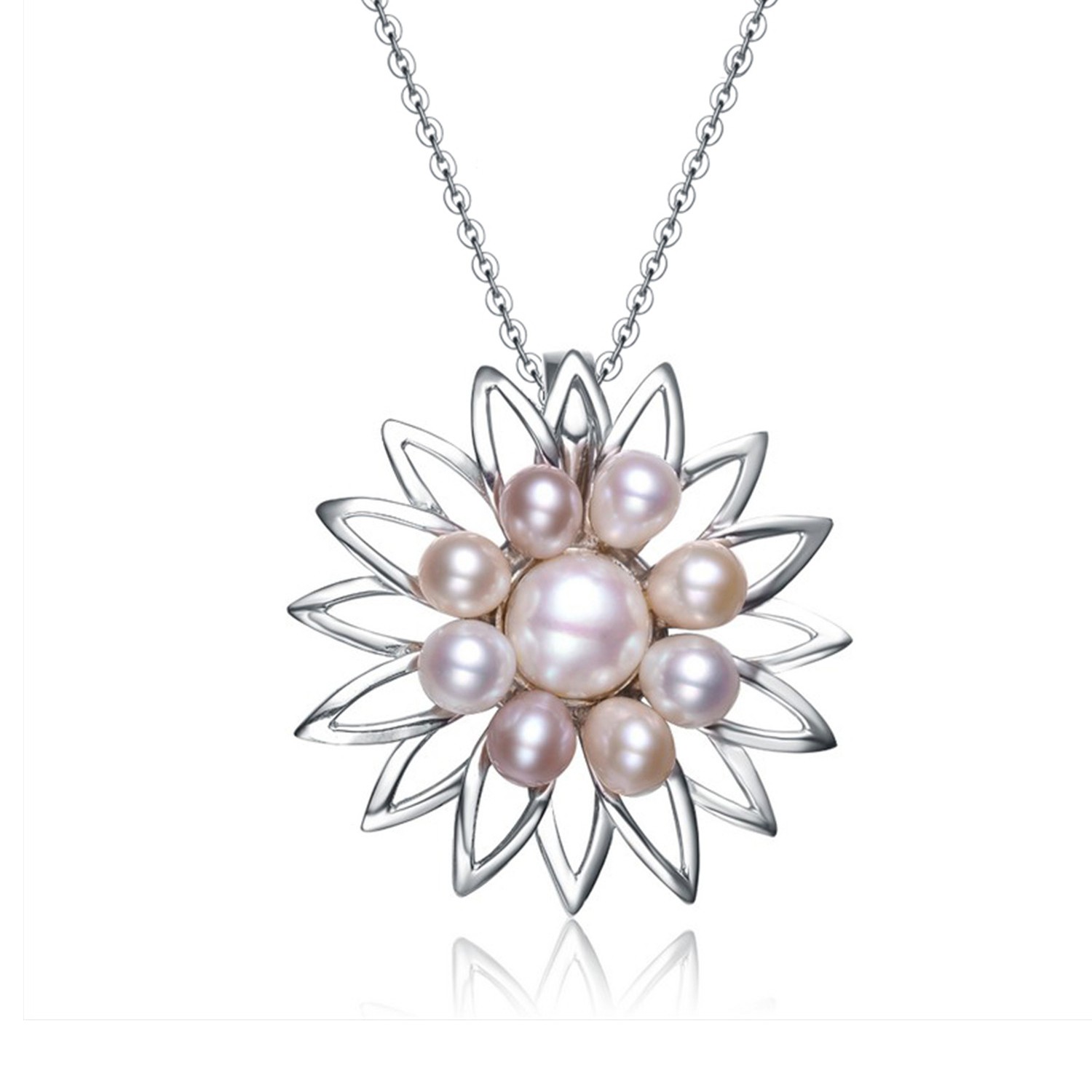 High quality elegant necklace 925 sterling silver necklace flower pearl necklace pendant