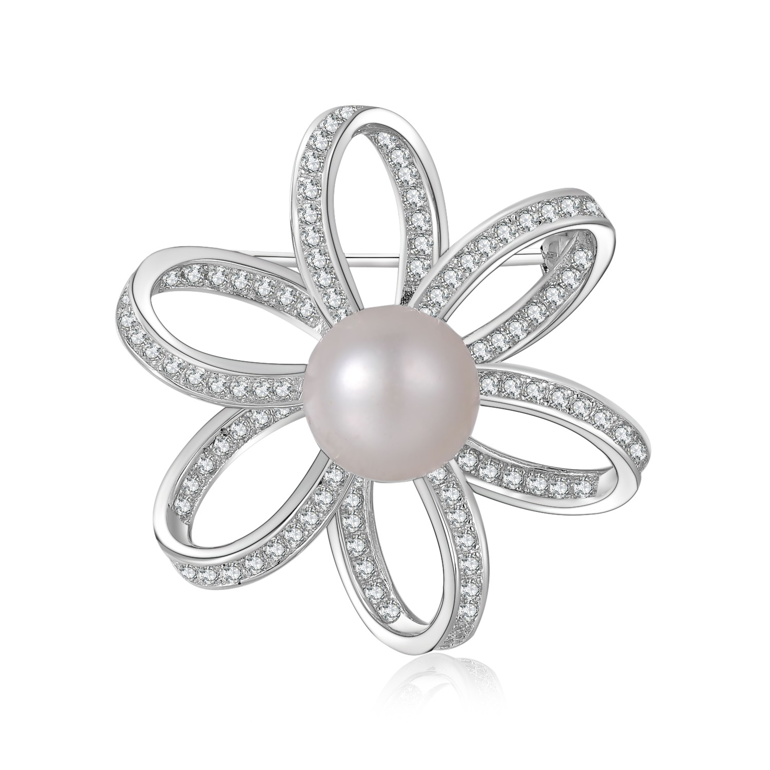 Elegant classic white pearl 925 sterling silver brooch jewelry women