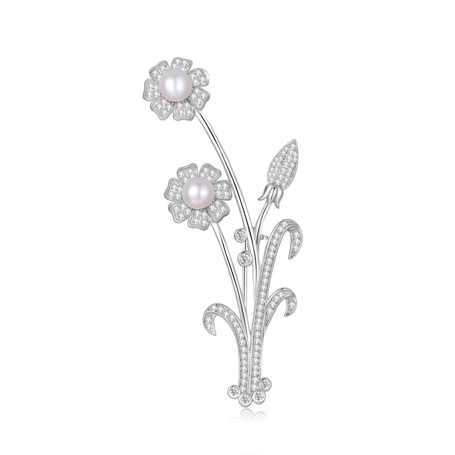 Fashion Freshwater Pearl Brooch Sterling Silver Broches Flower Leaves Brooches Women Girl