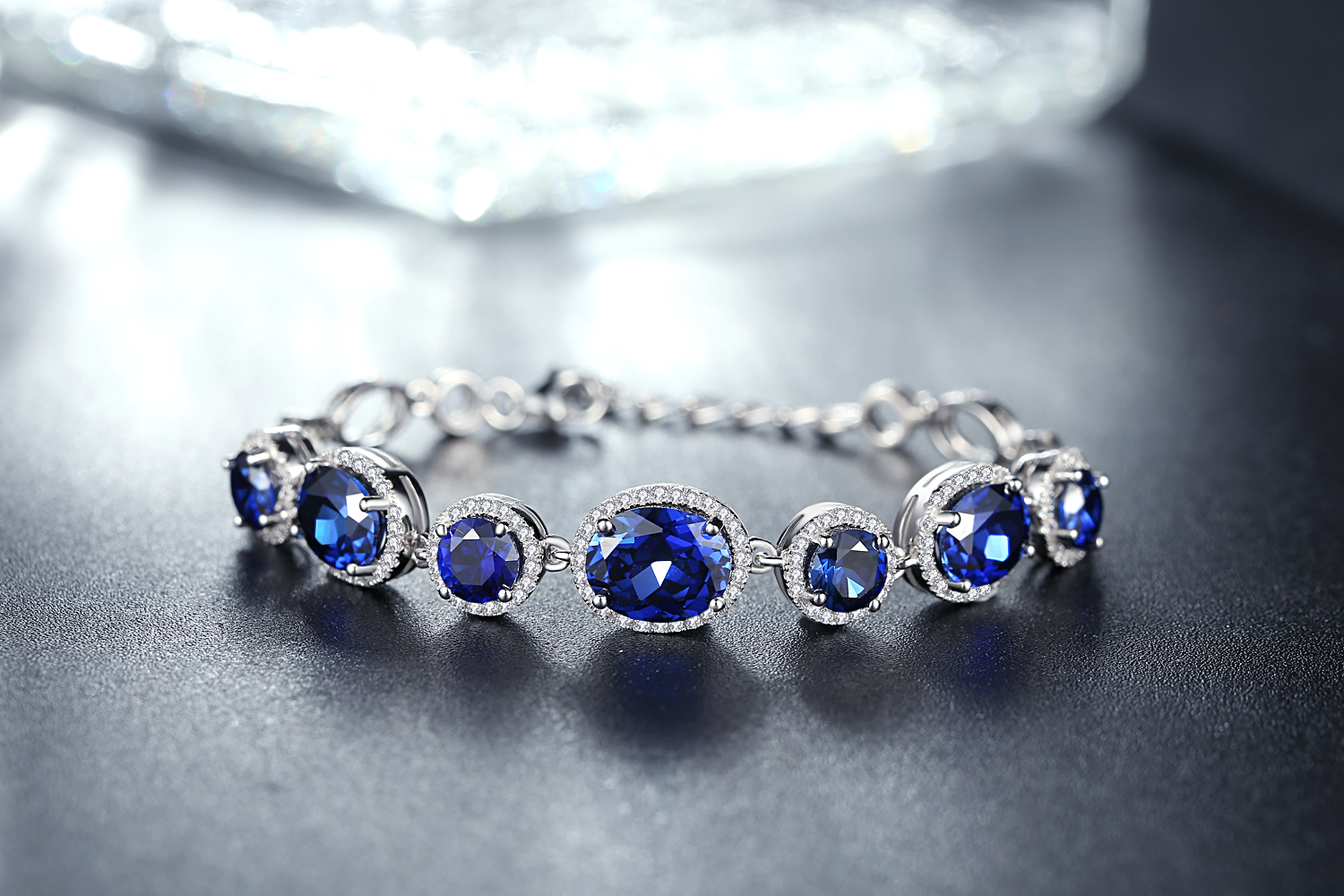 Blue CZ Stone Shiny Elegant 925 Sterling Silver High Quality Bracelet Unique Women Jewelry