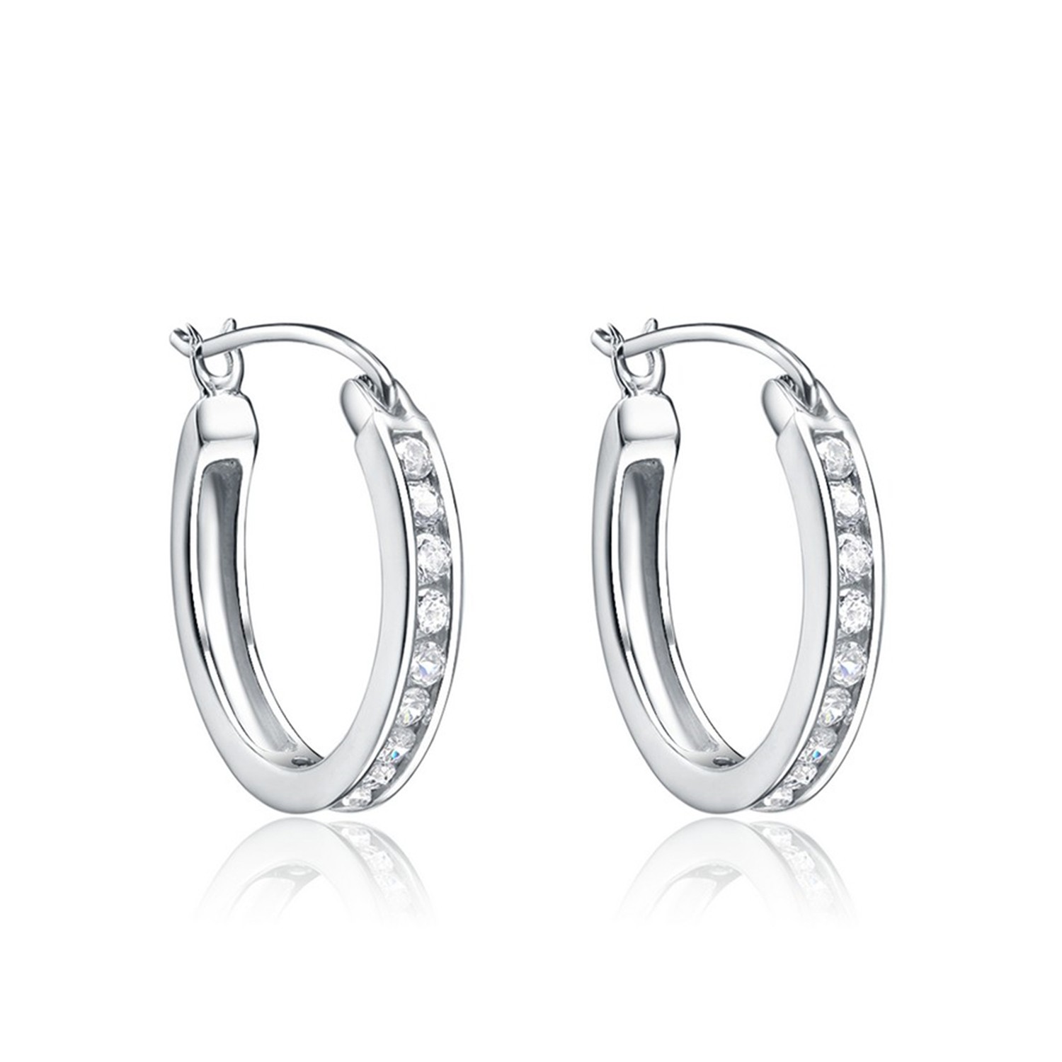 OEM&ODM welcome elegant 925 sterling silver rhodium plated CZ hoop earrings women jewelry gift