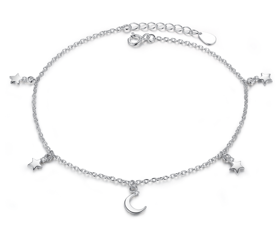 Jewelry Factory Star and Moon Anklet 925 Sterling Silver Charms Anklet Bracelet for Women Beach