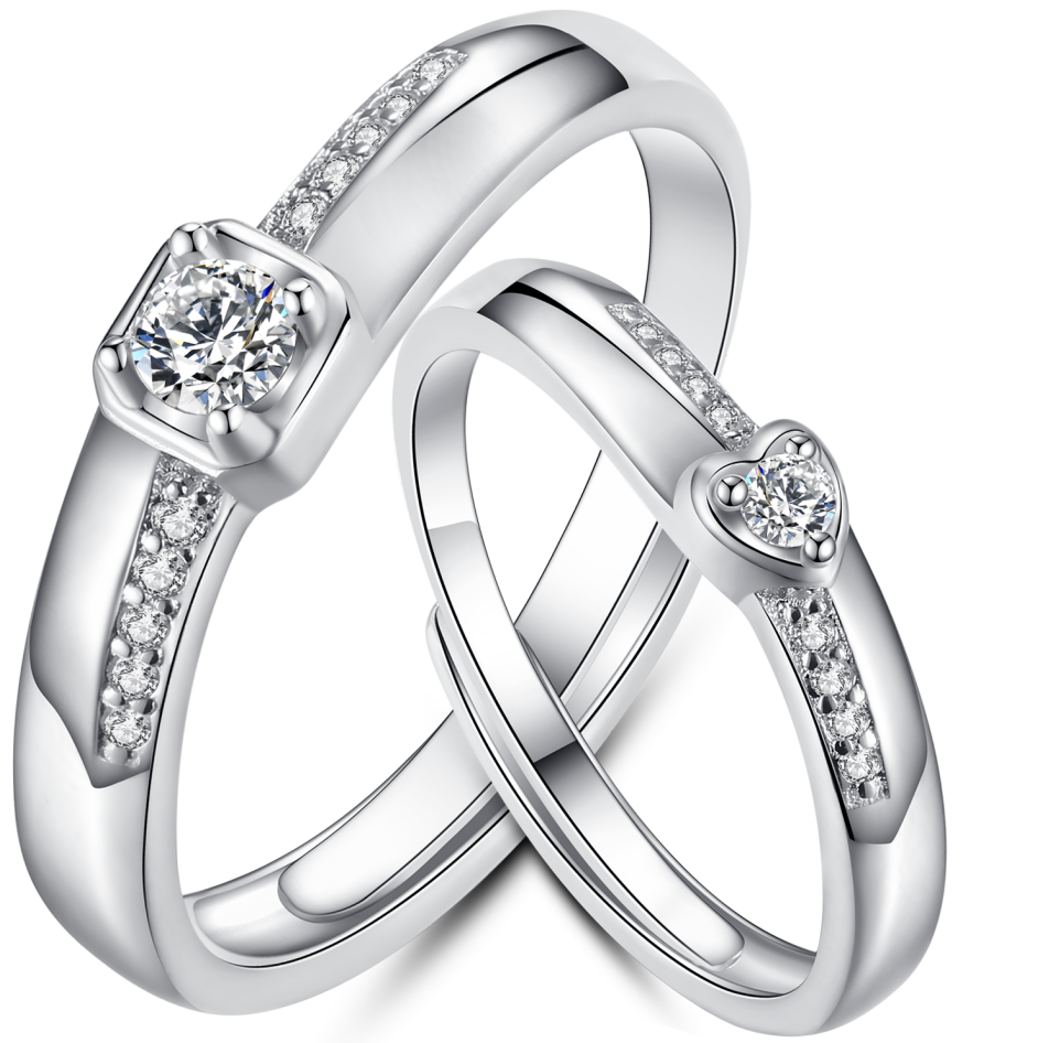 Elegant Couples Rings Lover 925 Sterling Silver Wedding cz Rhodium Plated Jewelry Rings Wholesale