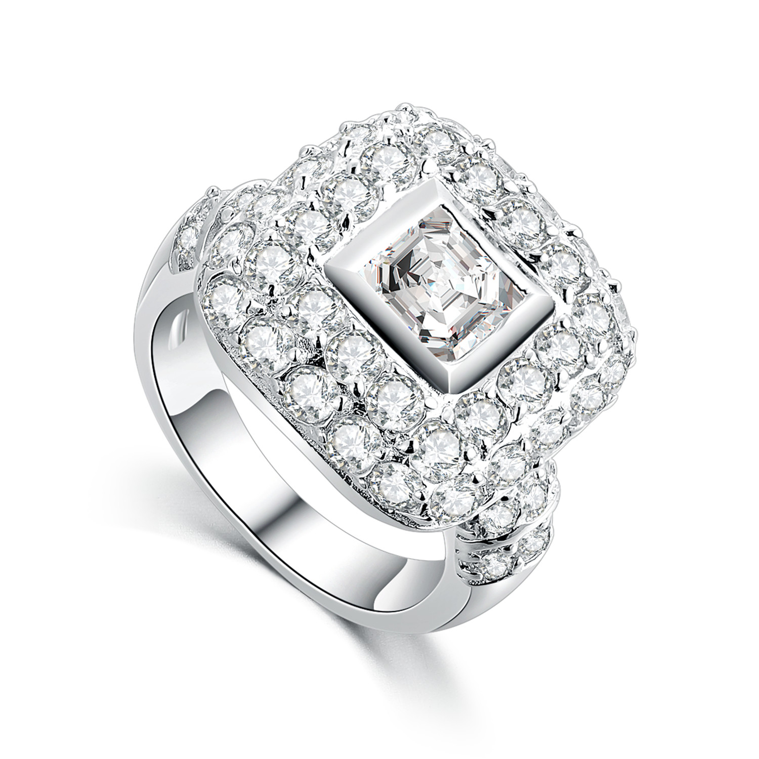Wedding ring 925 sterling Silver ring with square CZ stone jewelry for women