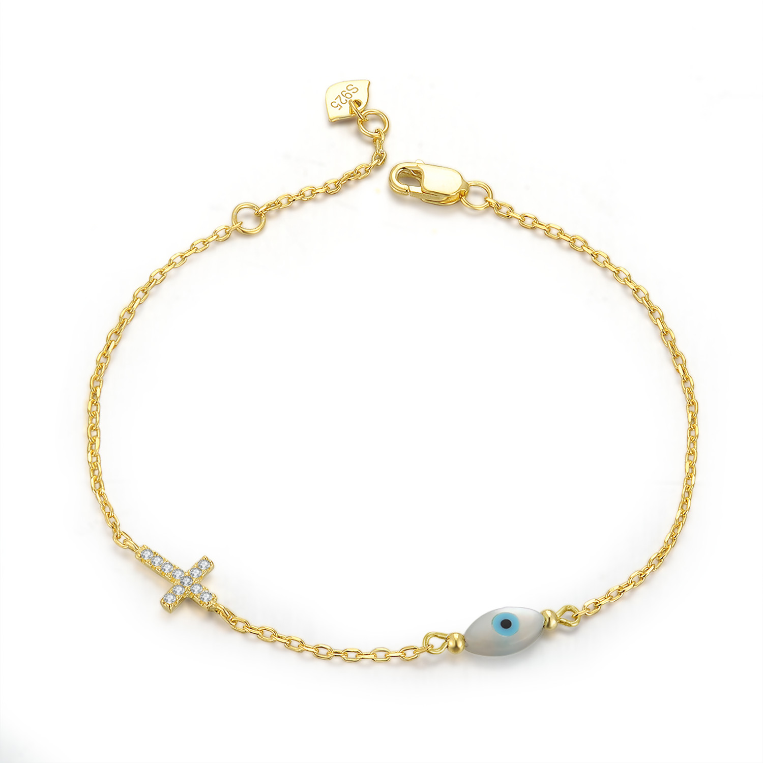 Jewelry Factory 925 sterling Silver 18K Gold Plated Bracelet blue eye CZ bangle for Women Girls