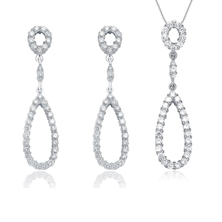 Elegant Trendy Pendant Necklace Earrings Women 925 Bridal Jewelry Set