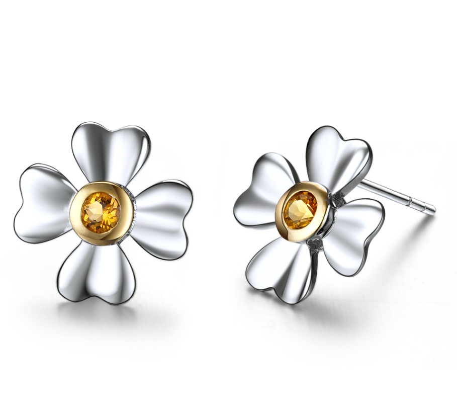 Lovely 925 Sterling Silver Four Leaf Clover Stud Earrings Women Jewelry