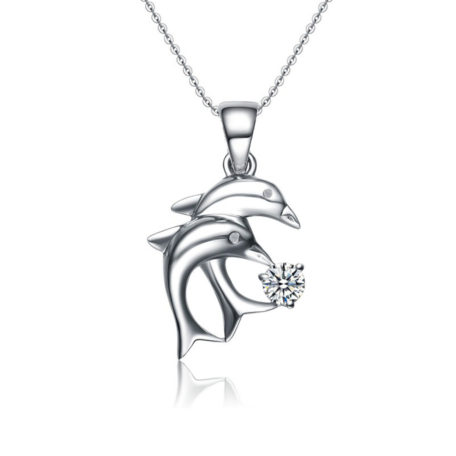 Customize Fashion 925 Silver Two Dolphins Pendant Necklace Cross Chain Necklaces for women gift