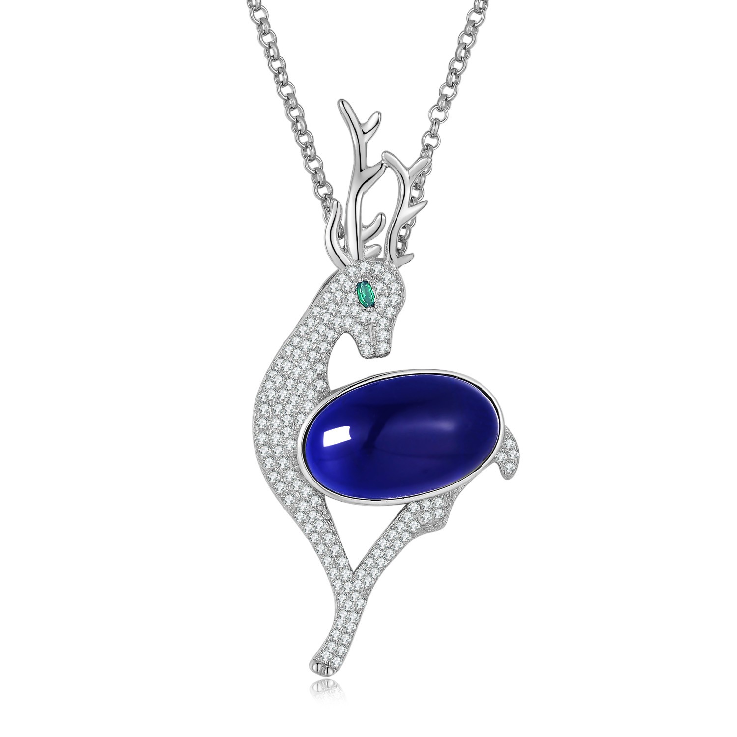 Deer Sapphire Color Cubic Zirconia 925 Sterling Silver Women Jewelry Necklace