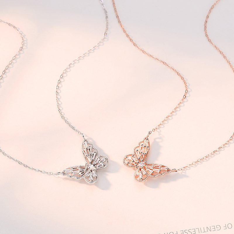 Wholesale necklaces women jewelry sterling silver rose gold plated dainty crystal butterfly necklace