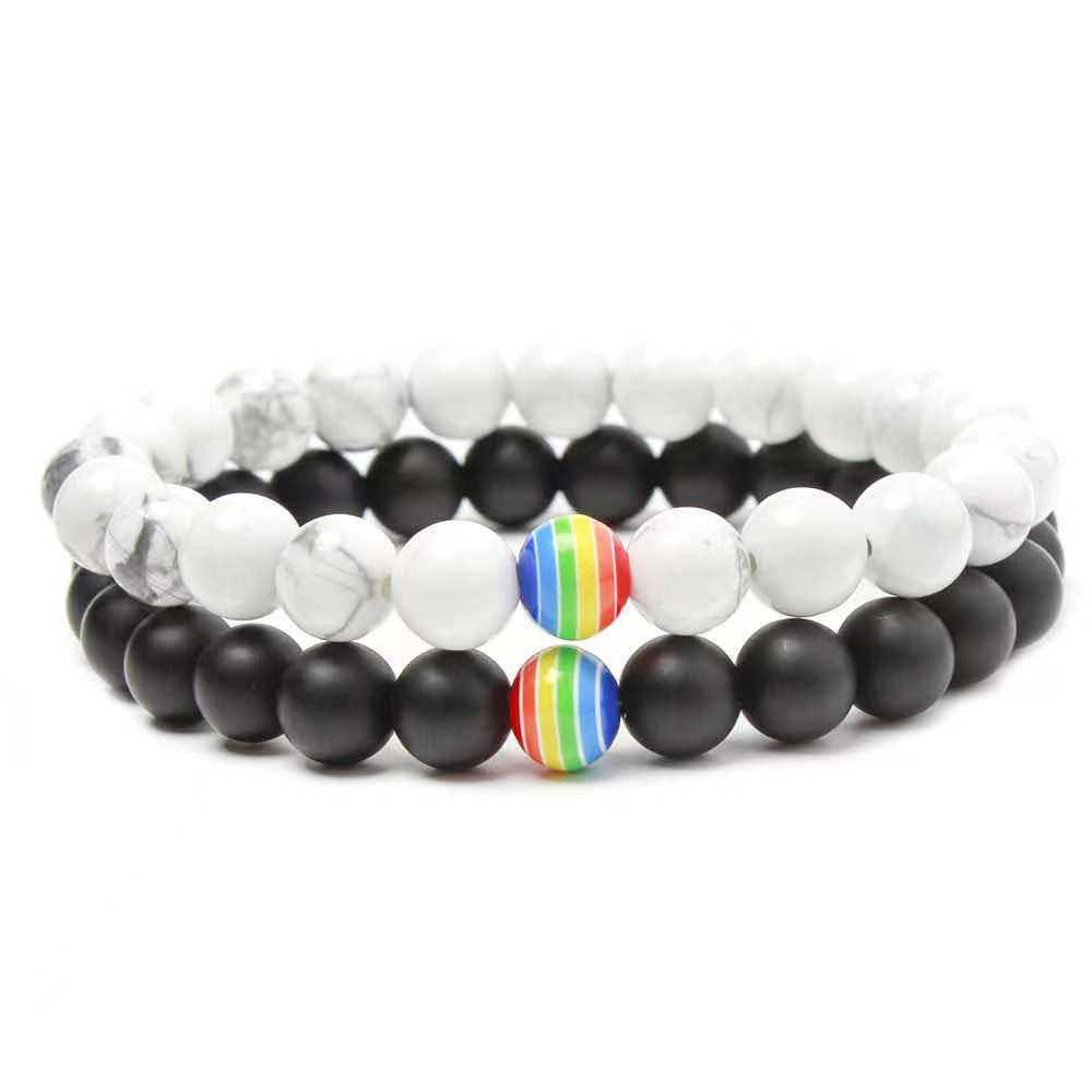 Custom 8mm Colorful Rainbow Charms Healing Stones Beaded Couples Wholesale Beads Bracelet